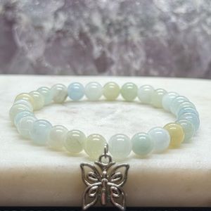 Aquamarine Healing Crystal Bracelet - Butterfly Charm Bracelet